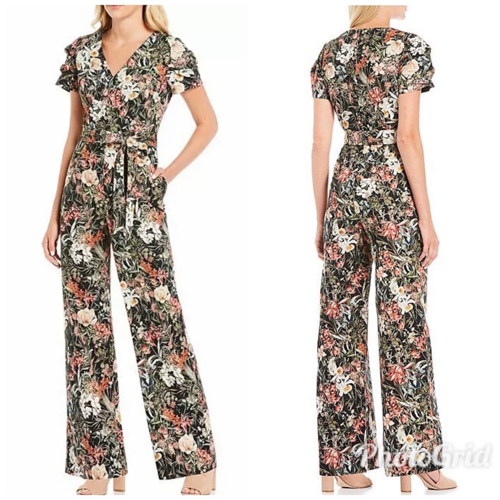ANTONIO MELANI Floral Jumpsuit Tie Waist V-Neck